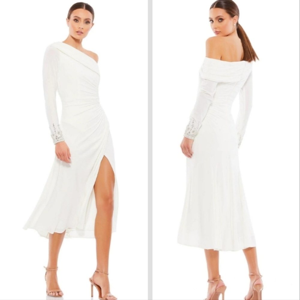 NEW Mac Duggal Evening - 12231 Jewel Cuffed Asymmetrical Gown